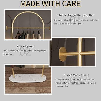 TIEOU Metal Gold Coat Rack, Freestanding Entryway Stand, Hat Coat Hanger, Small Clothing Rack, Modern