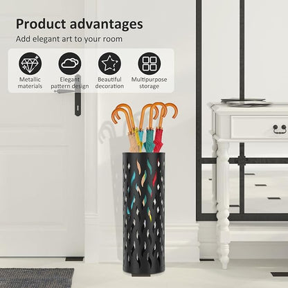 US Umbrella Stand Metal Umbrella Holder Hollowed Umbrella Rack Freestanding Umbrella Stand Rack Practical Umbrella Organizer Indoor Umbrella Storage Rack for Home Entryway(black-1-circular)
