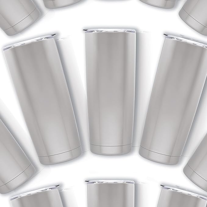 DISCOUNT PROMOS Pipette Stainless Steel Coffee Tumblers 20 oz. Set of 6, Bulk Pack - Double Wall, Perfect for Coffee, Hot Cocoa, Other Hot & Cold Beverages - Silver