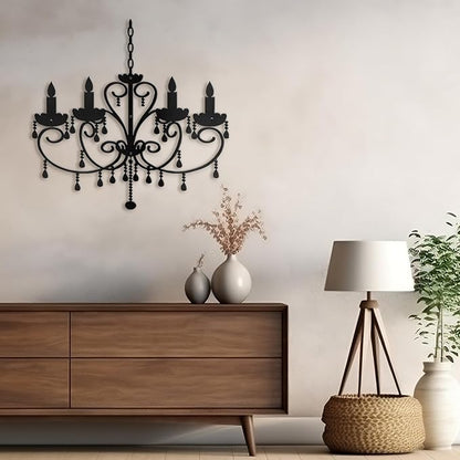 SIGNLEADER Metal Wall Decor Floral Chandelier Candle Minimalist Modern Abstract Wall Sculpture Hangings Home Decoration for Living Room, Bedroom, Bathroom, Kitchen, Outdoor - 30" Black