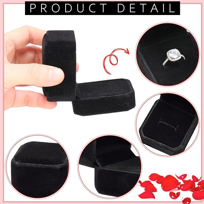 Thinkday 48 Pcs 2.13 x 2.01 x 1.54 in Velvet Ring Box Display Jewelry Storage Case for Christmas Wedding Engagement Gifts(Black)