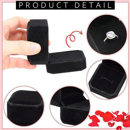 Thinkday 48 Pcs 2.13 x 2.01 x 1.54 in Velvet Ring Box Display Jewelry Storage Case for Christmas Wedding Engagement Gifts(Black)