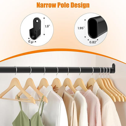 Oval Closet Rod for Hanging Clothes, Adjustable Heavy Duty Closet Rods with End Supports, 18 to 51 Inch Black Clothing Pole for Wardrobes, Laundry, RV