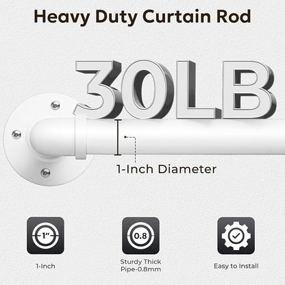 Zeerobee Curtain Rods for Windows 66 to 120, 1 Inch Industrial Wrap Around White Curtain Rod, Indoor/Outdoor Room Divider Adjustable Drapery Pole, 66"-120"