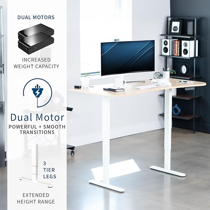 VIVO Electric 63 x 32 in Dual Motor Standing Desk, Memory Height Adjustment, 2B Series, Light Wood Top White Frame, DESK-KIT-2W1C