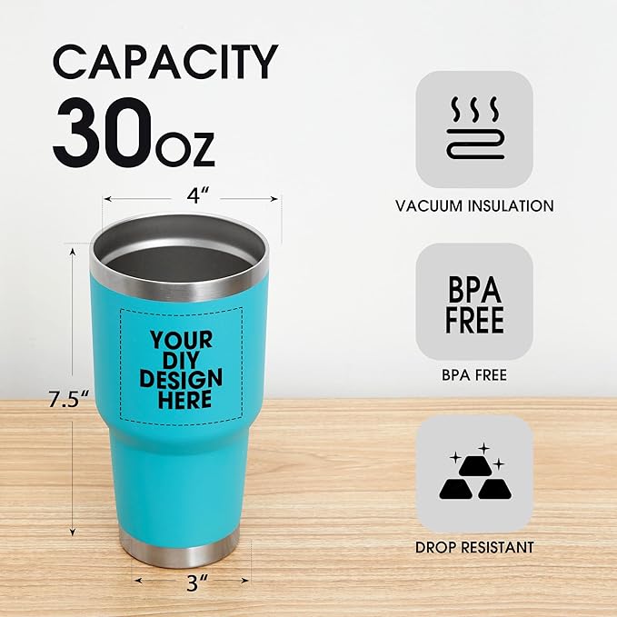 Personalized Coffee Tumbler Print in USA 30oz Stainless Steel Double Wall Insulated Coffee Cup With Text Photo Logo