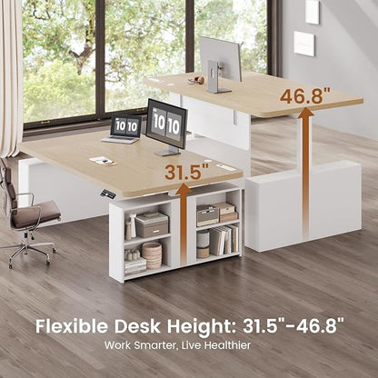 SEDETA 63" Executive Standing Desk with Storage, Executive Height Adjustable Desk with Power Outlets, Large Computer Office Desk with Privacy Panel for Home Office, Natural Oak