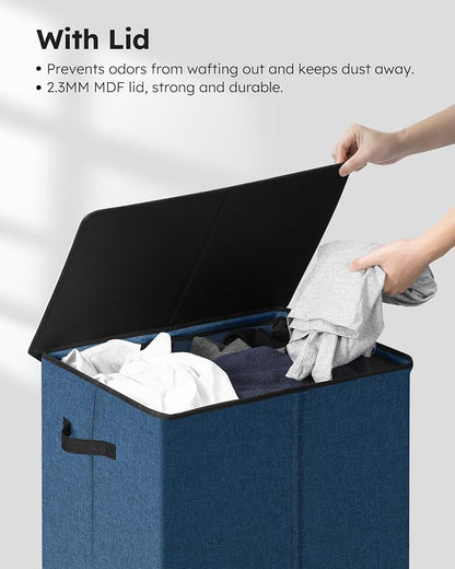 SOLEDI Laundry Hamper with Lid 130L Large & Tall Collapsible Laundry Basket, Clothes Hamper with Bag Removable Easy to Carry, Dirty Hampers for Bedroom, Bathroom, Dorm, College, Blue