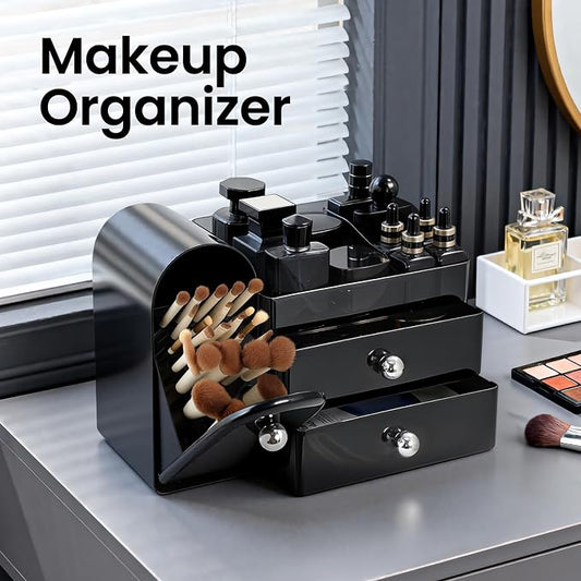 Makeup Organizer,Vanity Organizer with Makeup Brush Holder,Large Skincare Organizers with Drawers,Bathroom Countertop Organizer,Storage Lipstick,Perfume,Nail Polish,Beauty,Gifts for Woman