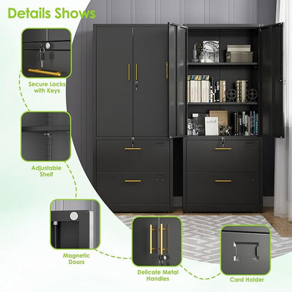 2 Drawer File Cabinet with Lock,Metal Filing Cabinet with Doors for Home Office School for Hanging Letter/Legal/F4/A4 Size Folders,Required Assembly,Black