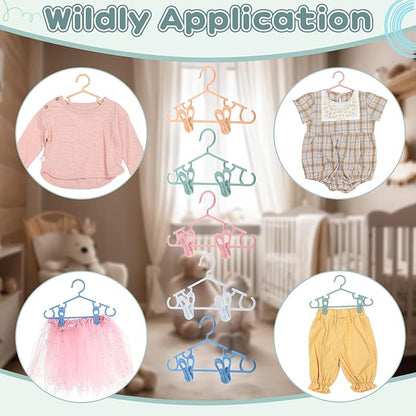 Hsei 5/10/40 Pack Baby Hangers with 10/20/80 Clips, Plastic Kids Pants Hangers for Nursery Closet Top and Bottom Clothes Hanger Set for Newborn Infant Toddler(30 Packs Total,Morandi Color,10.6 Inch)