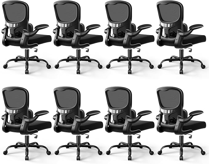 Ergonomic Office Chair, Breathable Mesh Ergonomic Desk Chair with Adjustable Lumbar Support, Flip-up Armrests, Computer Chairs Comfortable for Home, Office, Work, 300lbs, Black (8Pack)