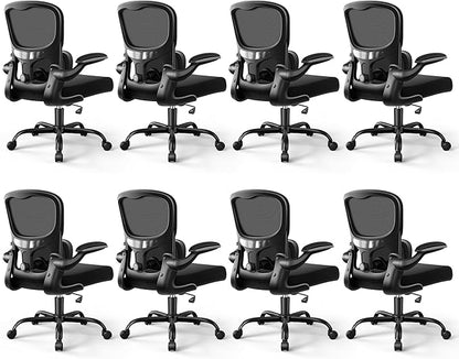 Ergonomic Office Chair, Breathable Mesh Ergonomic Desk Chair with Adjustable Lumbar Support, Flip-up Armrests, Computer Chairs Comfortable for Home, Office, Work, 300lbs, Black (8Pack)