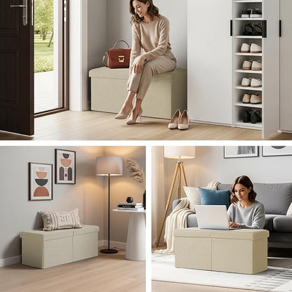 30-INCH Ottoman with Storage, Footrest Storage Bench, End of Bed Bench Coffee Table for Living Room, Bedroom, Entryway (Beige)