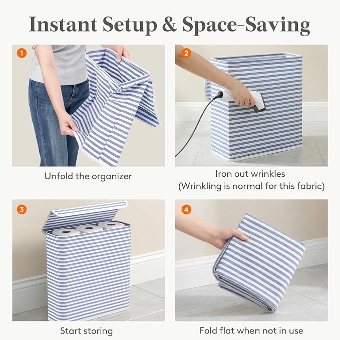 Lifewit 29L Toilet Paper Storage Holder for 12 to 16 Rolls, Foldable Fabric Toilet Paper Basket with Lid, Freestanding Bathroom Tissue Storage and Organization for TP, Towels and Toiletries, Dark Blue