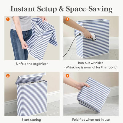 Lifewit 29L Toilet Paper Storage Holder for 12 to 16 Rolls, Foldable Fabric Toilet Paper Basket with Lid, Freestanding Bathroom Tissue Storage and Organization for TP, Towels and Toiletries, Dark Blue