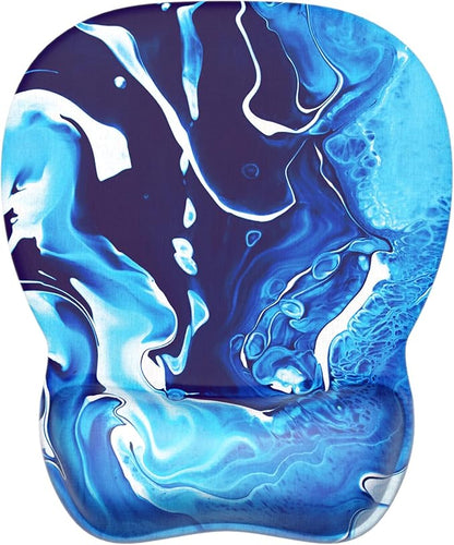 MROCO Ergonomic Mouse Pad with Gel Wrist Rest, 9.4 x 8.1 in, Blue Waves | Ergonomic Shape Design, Multiple Pattern Options, Gel Wrist Comfort, Smooth Lycra Surface, Non-Slip PU Base