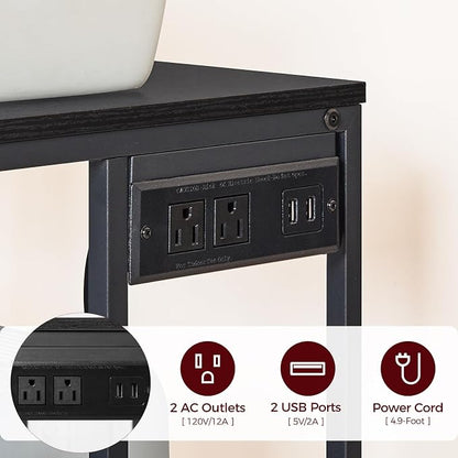 MAHANCRIS Mobile Printer Stand, 3-Tier Industrial Printer Cart with Power Outlets and 2 USB Ports, Rolling Printer Table on Wheels for Home Offices Kitchen Organization Rack, Black PTHB78E01