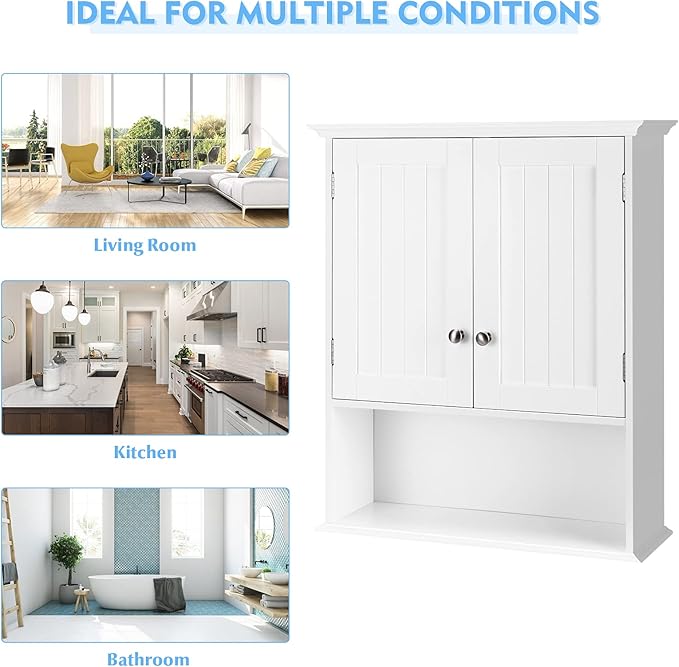 Tangkula Bathroom Wall Cabinet, Wooden Hanging Storage with Doors & Shelves, Multipurpose Wall Mounted Bathroom Medicine Cabinet for Kitchen Living Room