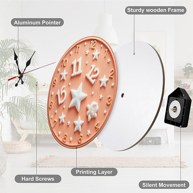 Wall Clock， Starry Sky Theme Non Ticking Wall Clocks Battery Operated， Peach Wooden Wall Clocks for Kitchen， Living Room， Bedroom， Office， Bathroom Decorative 25 * 25cm