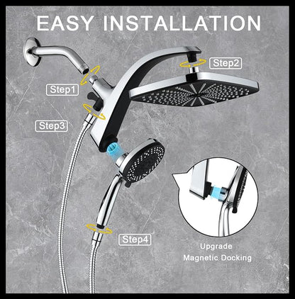 BOZYBO Rain Shower Head with Handheld: High Pressure Shower Heads with Handheld Spray Combo, 12" Rainfall Shower Head and 9 Sprays Hand Showerheads with Magnetic Docking and Power Jets, Chrome 1.75GPM