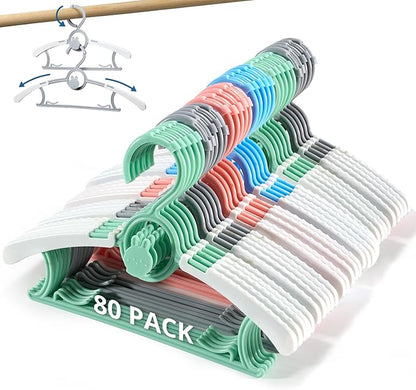 Baby Hangers for Closet, Extendable & Adjustable Non-Slip Kids Hangers, 11~14inch Plastic Kid Hanger for Toddler Kids Children Infant Teen, Mix Colors, 80PCS