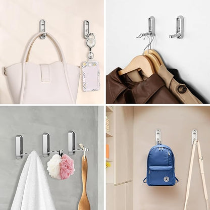 Dntorx Folding Coat Hooks, 6 Pcs Foldable Silver Wall Hooks Heavy Duty Foldable Hook Bathroom Towel Hooks Robe Hooks Wall Mounted for Hanging Coat Towels Clothes Hat Bags Keys