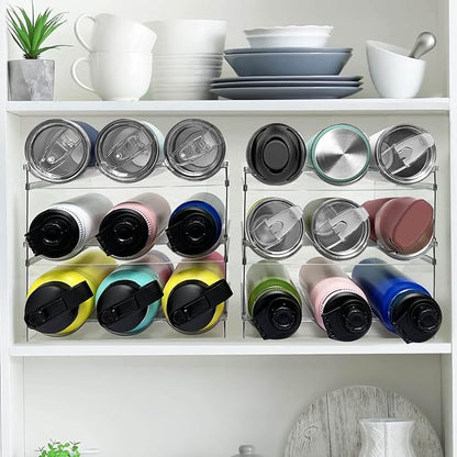 Spaclear 6 Pack Water Bottle Organizer, Stackable Kitchen Home Pantry Organization and Storage Shelf, Plastic Water Bottle Holder for Kitchen Cabinet Storage, Wine Tumbler Travel Mug Cup Organizer