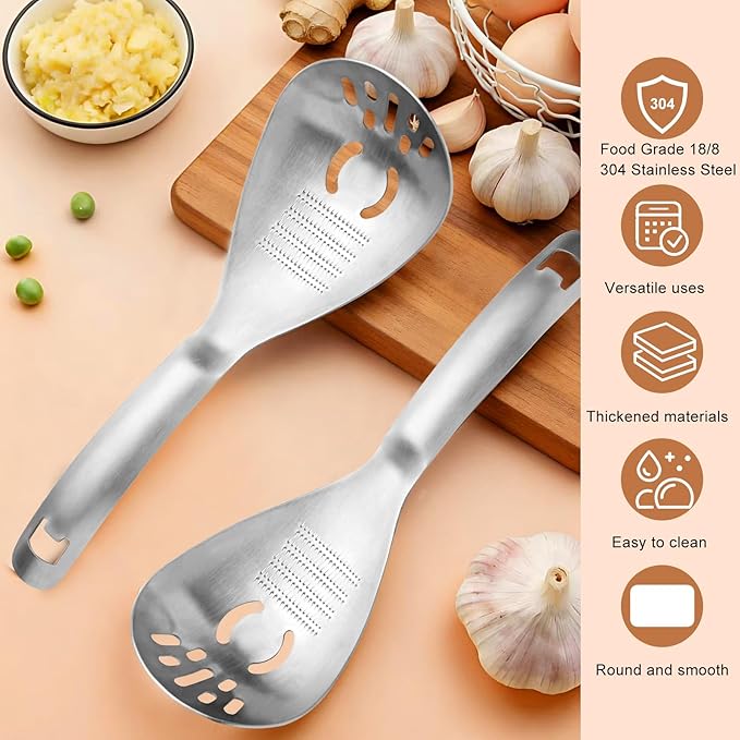 Multifunctional 5-in-1 Cooking Spoon, 18/8 304 Stainless Steel Kitchen Tool for Potato Masher, Egg Separator, Bottle Opener and Mixing Stirrer