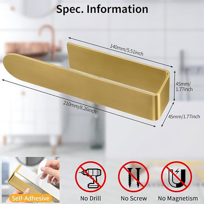 Bethom 2 Pack Gold Hand Towel Holder, 8 Inch Square Adhesive for Kitchen | Self Adhesive Towel Bars Stick on Wall, Hand Towel Racks for Bathroom, RV, BBQ Grill, Aluminum