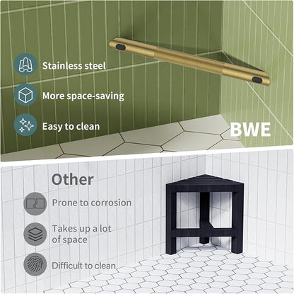 BWE Brushed Gold Shower Foot Rest Bar, Stainless Steel Bar Corner Shower Foot Rest for Shaving Legs, Non-Slip Knurled Shower Step, Wall Mounted Bathroom Shower Shaving Foot Rest