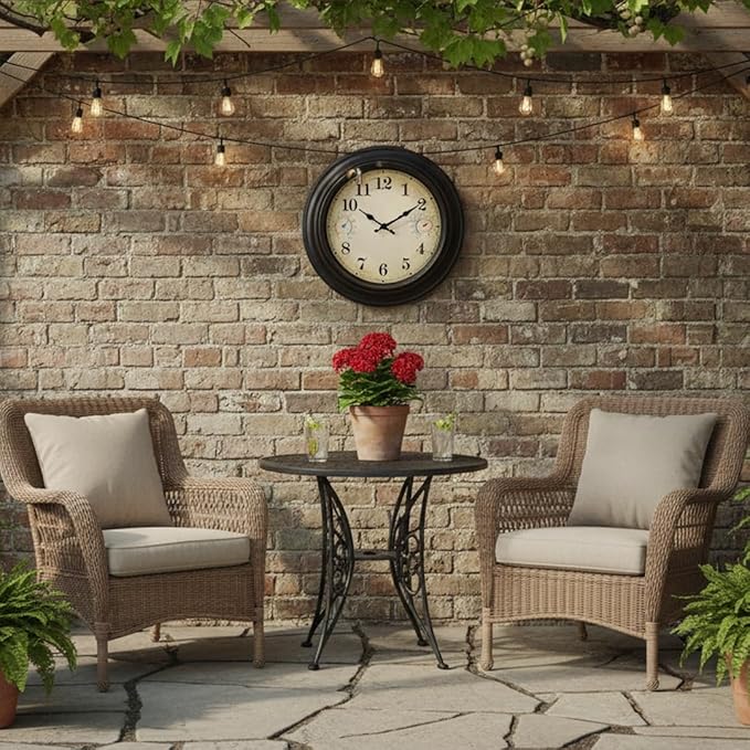 Large Outdoor Clock with Thermometer & Hygrometer – 18 Inch Bronze Vintage Farmhouse Decor Waterproof Wall Clock for Patio, Garden, Pool, Backyard