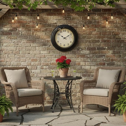 Large Outdoor Clock with Thermometer & Hygrometer – 18 Inch Bronze Vintage Farmhouse Decor Waterproof Wall Clock for Patio, Garden, Pool, Backyard