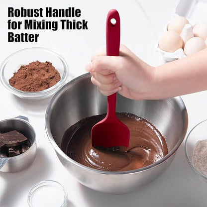 Heat Resistant Silicone Spoon Spatula, Doosu 600°F High Temp Flexible Cooking Spoons Kitchen Rubber Spoonula Scratch-Proof for Mixing Stirring Scraping Serving Non-Stick Cookware (11.4in, Red)