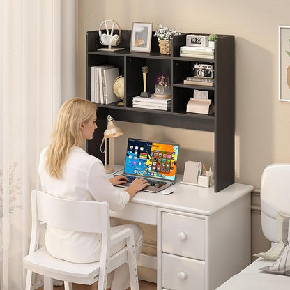 Desk Hutch with 6 Shelves, Desktop Bookshelf Organizer & Hutch Top for Desk, Over Desk Storage Shelf for Office, Home, Dorm | Space-Saving Design (Black)