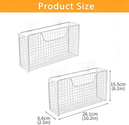 2 Pack Aluminum Foil Organizer, Foil and Plastic Wrap Organizer, Pantry Kitchen Cabinet Door Organizers, Self Adhesive Wall Mounted Storage Hanging Basket for Ziplock Bag, No-Drill, Mesh Metal, White