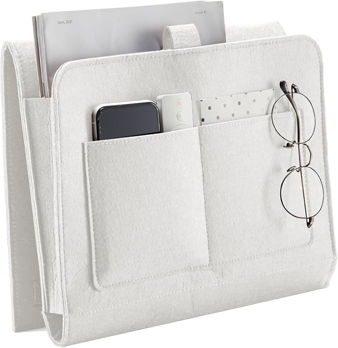 YOUDENOVA Bedside Caddy, Bedside Storage Caddy, Bedside Organizer for Dorm Room, Bunk Bed, Beige