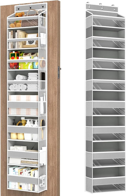 Mefirt Over The Door Organizer, 8 Shelf Door Hanging Organizers with 8 Large Capacity Pockets, Back of Door Organizer Storage Hanging Shelves for Closet Bathroom Bedroom Nursery
