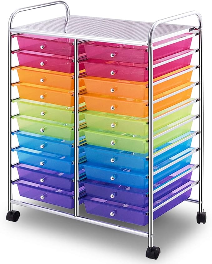 Giantex 20 Drawer Rolling Storage Cart Tools Scrapbook Paper Office School Organizer, Multicolor