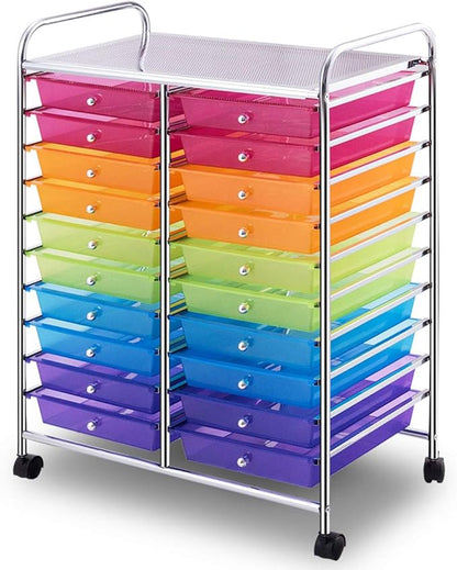 Giantex 20 Drawer Rolling Storage Cart Tools Scrapbook Paper Office School Organizer, Multicolor