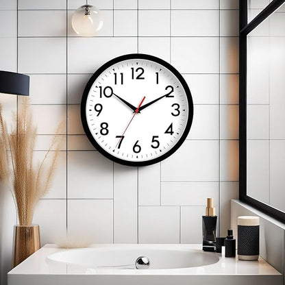 DAXSMY Wall Clock Analog 10 Inch Silent Non Ticking Battery Operated Modern Decorative for Living Room Kitchen Office Bedroom Bathroom(Black)