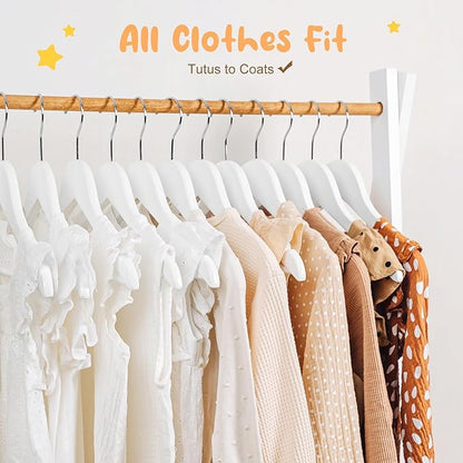 HOUSE DAY Kids Wooden Hangers 20 Pack, Wood Baby Hangers for Baby Clothes, Childrens Coat Hanger with Non Slip Pant Bar, 360° Swivel Hook, White