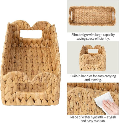 Coeusy Toilet Tank Basket for Bathroom,Scalloped Edge Wicker Basket for Toilet Paper Storage,Small Baskets for Countertop,Shelves,Living Room,Bedroom,Both Organizer&Decor,Natural Water Hyacinth
