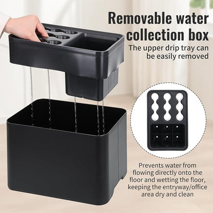 15 Umbrella Holder with Drip Tray, Umbrella Storage Indoor, Umbrellas Stand Rack Space, Saving Storage Organizer, Compact Umbrella Holder Indoor, Home Office Decor