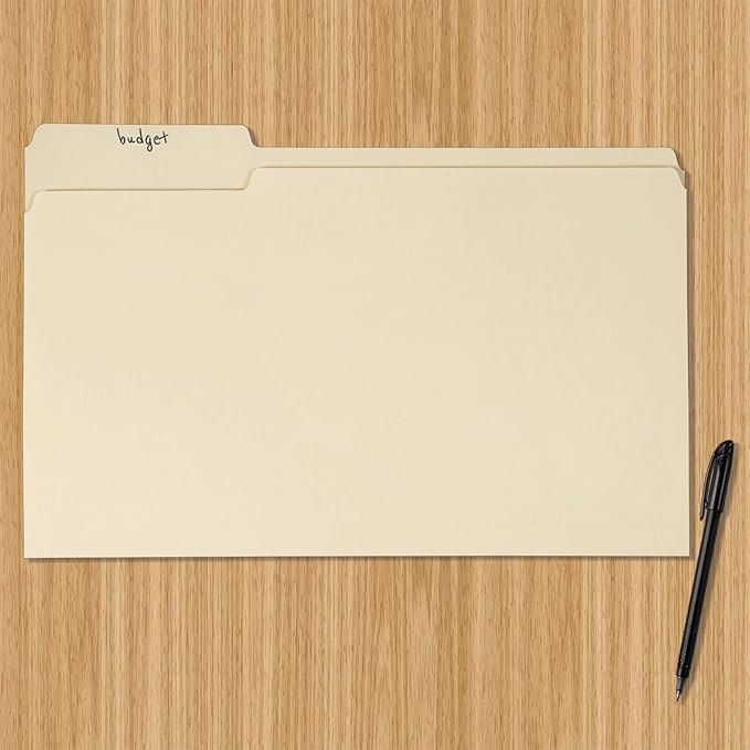Amazon Basics Sturdy Manila File Folders, 1/3 Tabs in Assorted Positions for Filing and Easy Labeling, Legal Size, 8.5 x 14 inch, 200-Pack