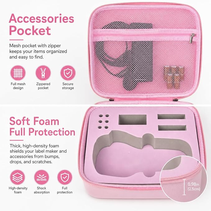 Case Compatible with DYMO Label Maker LabelManager 160/280 Portable Label Maker, Label Printer Storage Organizer for AC Adapter, Tape Cartirdges and More Accessories(Box Only) (Pink)