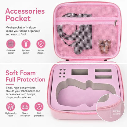 Case Compatible with DYMO Label Maker LabelManager 160/280 Portable Label Maker, Label Printer Storage Organizer for AC Adapter, Tape Cartirdges and More Accessories(Box Only) (Pink)