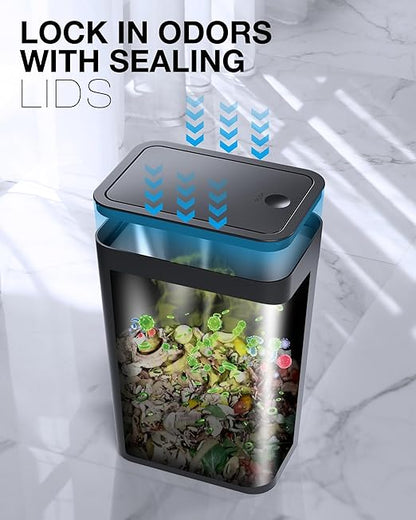 Bathroom Trash Can with Lid, 2 Pack 4 Gallons/15 Liters Garbage Can with Pop-Up Lid, Small Plastic Trash Can, Slim Trash Bin Waste Basket for Bathroom, Bedroom, Office, Living Room(Black)