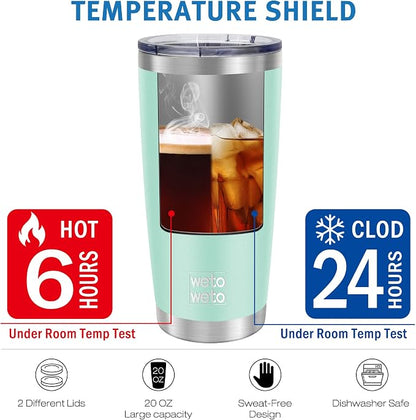 WETOWETO 20oz Tumbler, Stainless Steel Vacuum Insulated Water Coffee Tumbler Cup, Double Wall Powder Coated Spill-Proof Travel Mug Thermal Cup for Home Outdoor (Light Green, 1 Pack)