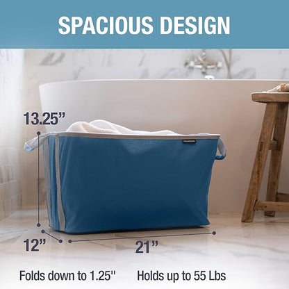 CleverMade Collapsible Laundry Basket 2 Pack – 60L (16 Gal) Foldable Clothes Hamper with Reinforced Handles, Space Saving Fabric Laundry Bin, Holds 55 lbs, Flat Folding for Dorm, Apartment & RV - Denim